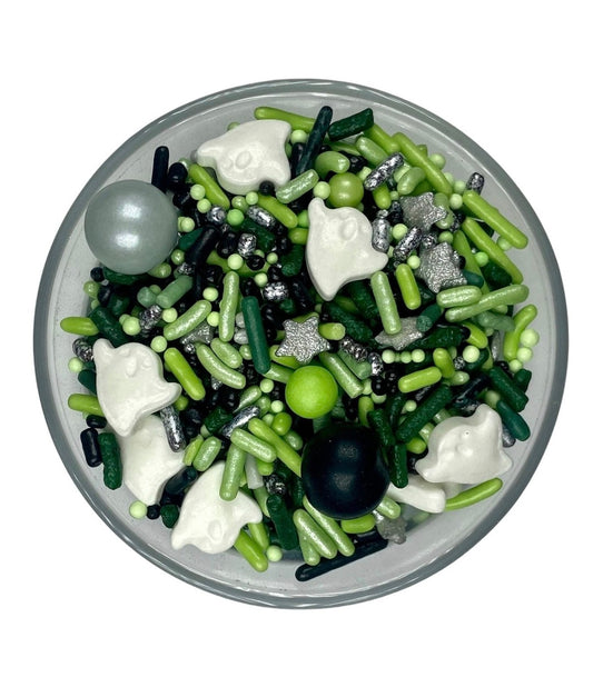 Ghostly Halloween Sprinkle Mix – Edible Ghost Sprinkles with Black & Green Accents