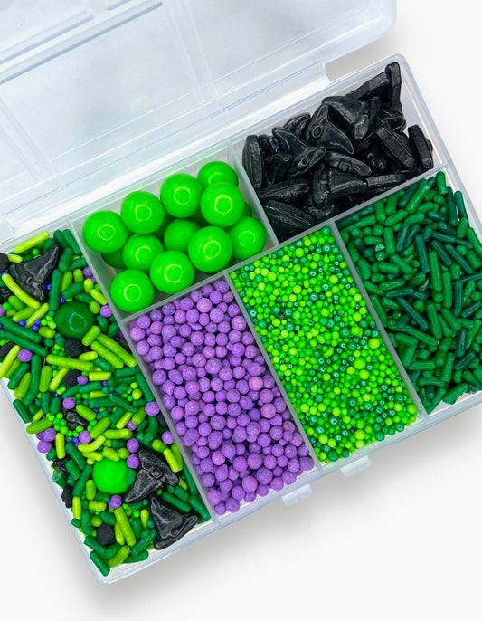 Wicked Green & Purple Sprinkle Box – Edible Halloween Sprinkle Mix Variety (6-Compartment)