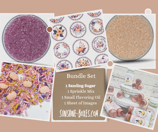 Rustic Pumpkin Edible Bundle – Fall Sprinkle Mix, Sanding Sugar, Flavor Oil & Edible Image Set