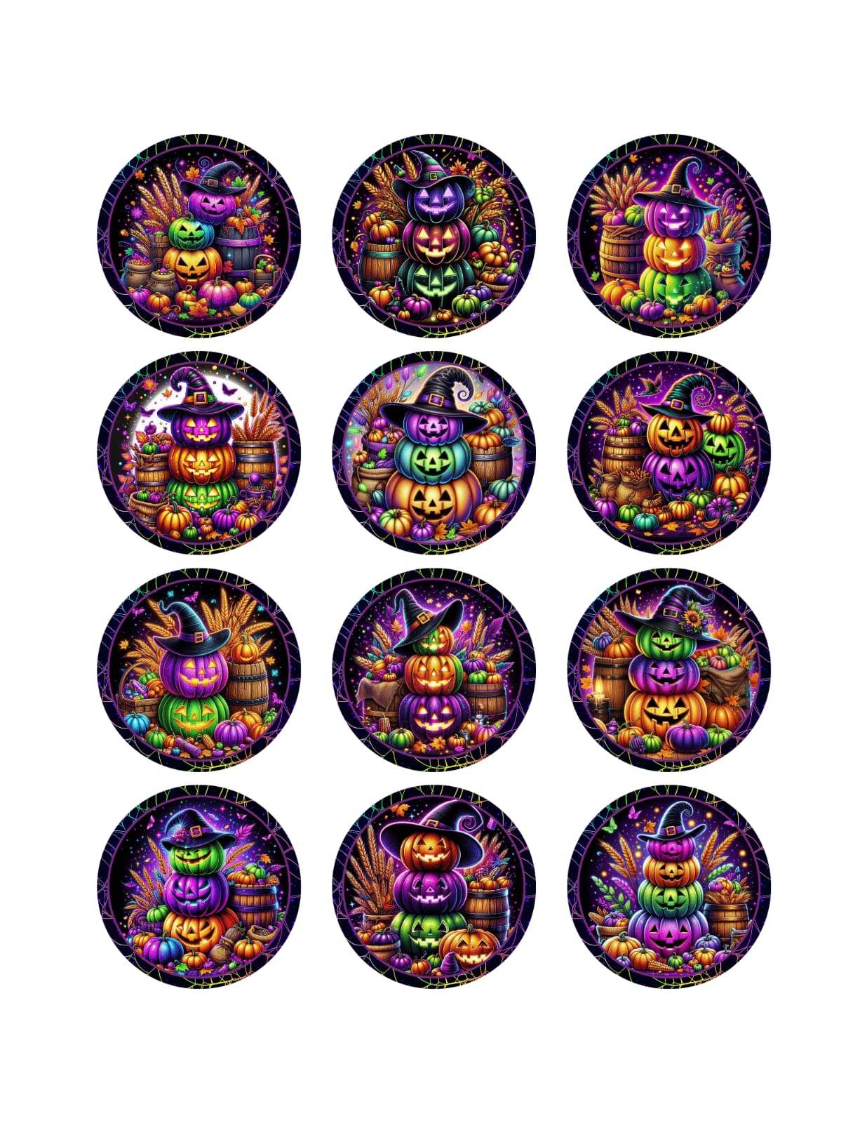 Halloween Edible Images for Cookies – 2 Inch Round Jack-o'-Lantern Toppers, Witch Pumpkin Cupcake Decor