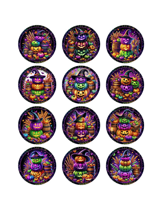 Halloween Edible Images for Cookies – 2 Inch Round Jack-o'-Lantern Toppers, Witch Pumpkin Cupcake Decor