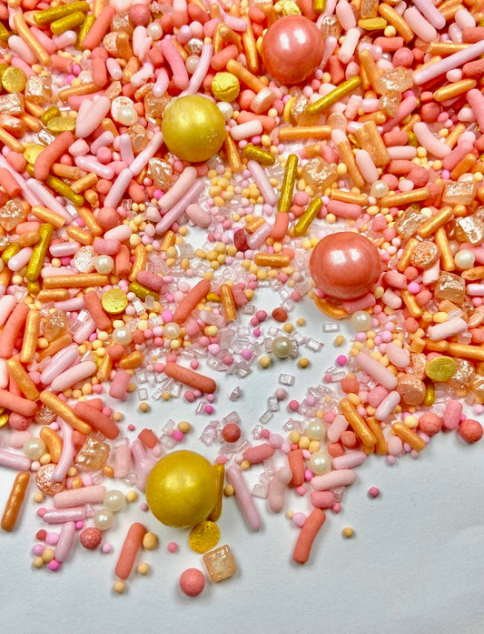 Pink Sunset Sprinkle Mix – Edible Gold, Peach & Coral Sprinkles for Cakes & Cupcakes