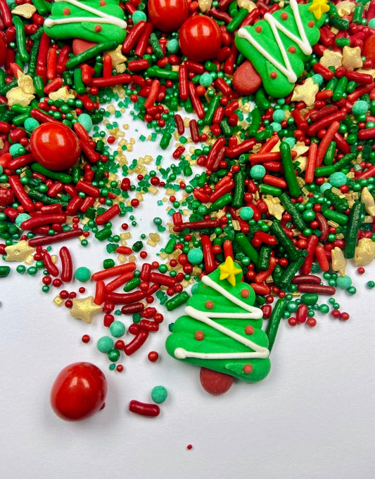 Edible Christmas Tree Sprinkles – Red Green Gold Holiday Mix for Cookies, Cupcakes, Cake Decorating – 2oz or 4oz Jar