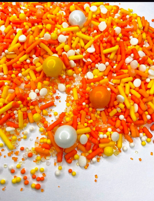 Candy Corn Sprinkle Mix – Edible Fall Sprinkles in Orange, Yellow & White