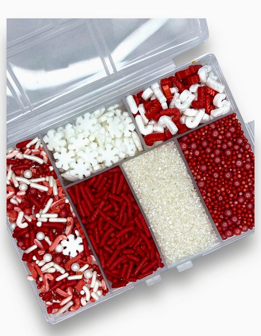 Christmas Sprinkle Box – Edible Holiday Sprinkle Kit with Snowflakes, Stars & Reds