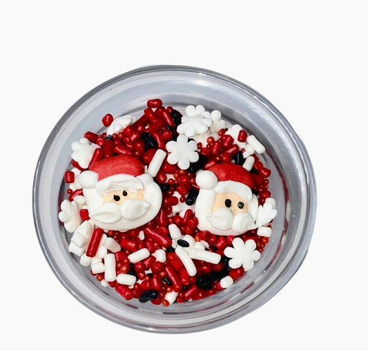 Edible Santa Sprinkle Mix – Red & White Christmas Toppings with Snowflakes for Cookies, Cupcakes, Cakes, Cocoa Bombs – 2oz or 4oz