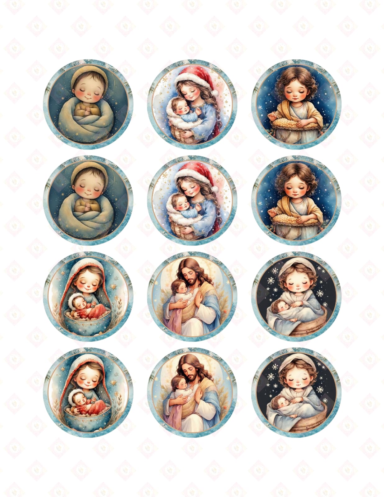 Nativity Edible Images for Cookies – 2 Inch Round Frosting Sheet Toppers, Baby Jesus Christmas Cupcake Decor