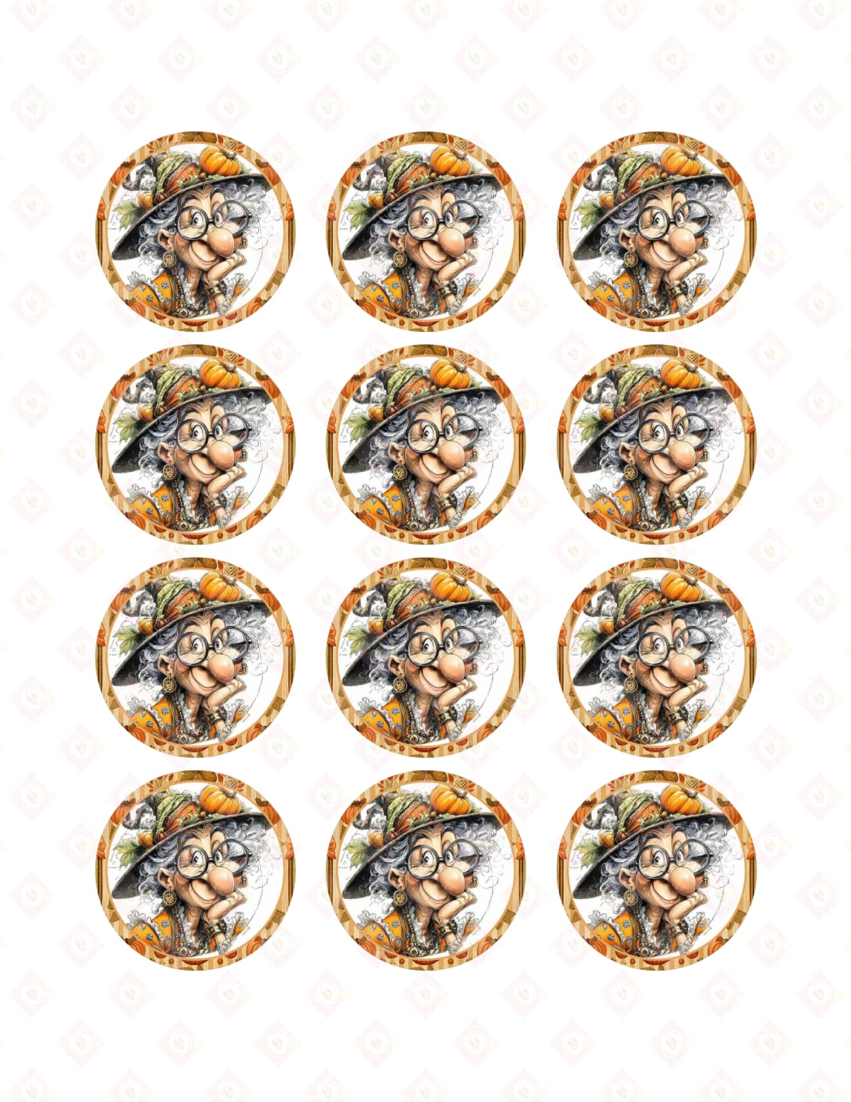 Easy Halloween Cupcake Decoration Edible Toppers | Whimsical Granny Witch Pre-Cut Sugar Images for Festive Fall Baking & Treats.