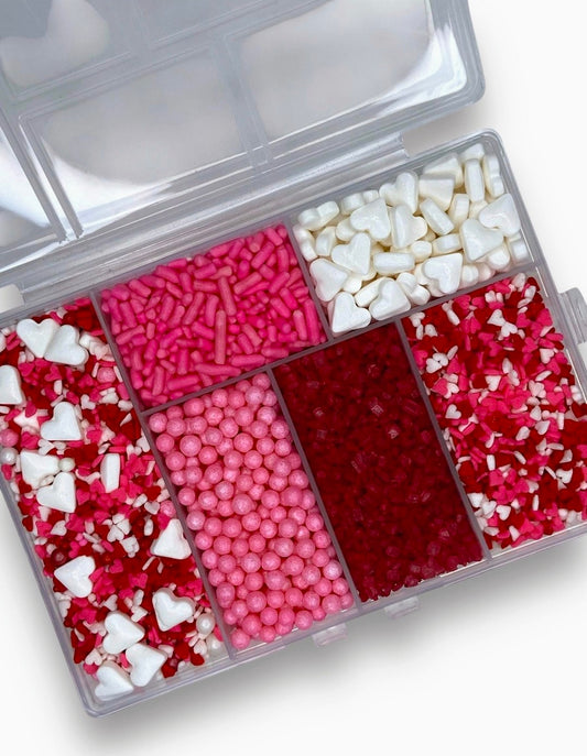 Valentine Sprinkle Box – Edible Red, White & Pink Sprinkles Variety Pack (6-Compartment)