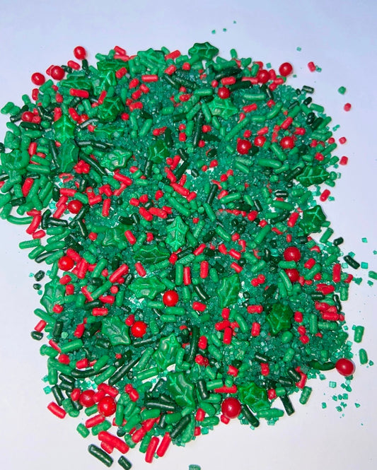 Classic Christmas Sprinkle Mix – Red & Green Edible Topping for Cookies, Cupcakes, Cakes, Cocoa Bombs – 2oz or 4oz Jar