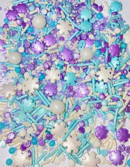 Frozen Winter Sprinkle Mix – Edible Snowflake Purple Blue Silver Sprinkles for Cupcakes, Cookies & Holiday Cakes