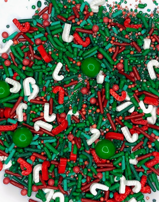 Edible Candy Cane Sprinkle Mix – Red Green Christmas Toppings for Cookies, Cupcakes, Cakes, Cocoa Bombs – 2oz or 4oz Jar