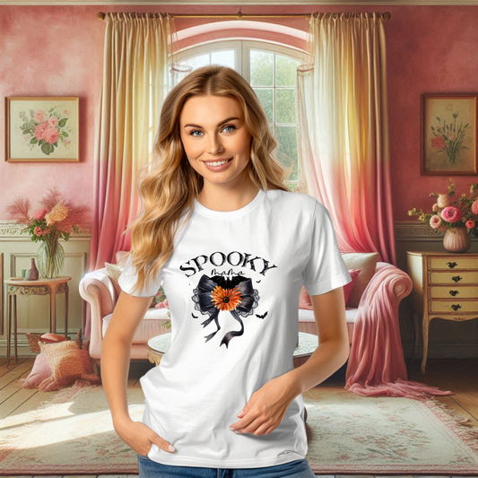 Spooky Mama" Heavy Cotton T-Shirt - 100% Cotton Comfort for Halloween Lovers